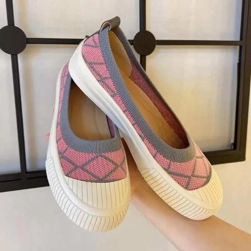 Womens Stretch Knitted Mixed Color Moccasins Breathable Cozy Work Shoes Brief Slip-on Fashion Ladies Flats Light Driving Loafers