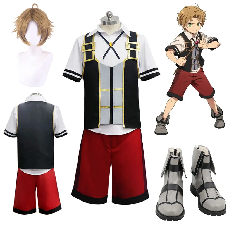 

Anime Mushoku Tensei Rudeus Greyrat Cosplay Costume Rudeus Greyrat Headgear Unisex Uniform Wig Shoes Halloween Carnival Party