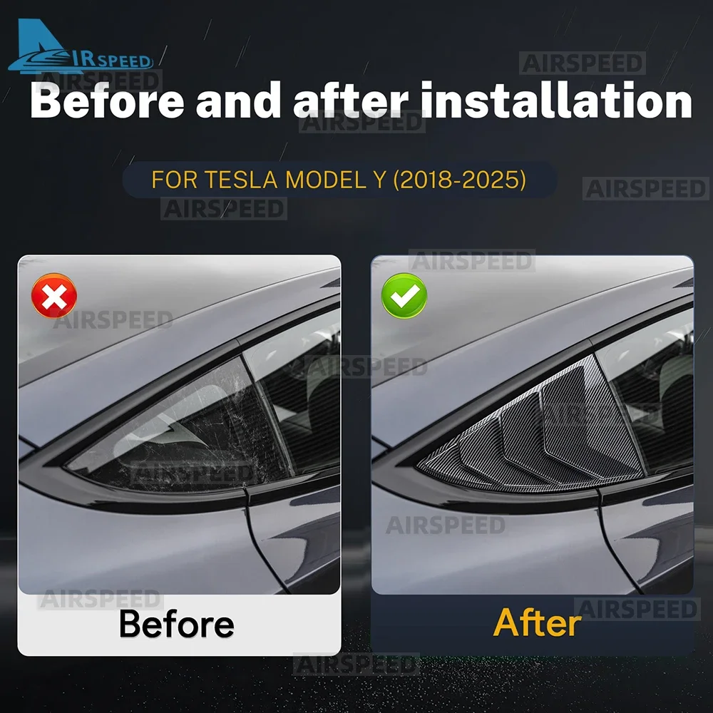 Фото Для Tesla Model Y Juniper 2026 2025-2020: накладка на заднее окно из АБС-пластика, жалюзи, боковые вентиляционные решетки, треугольные модифицированные аксессуары. №3