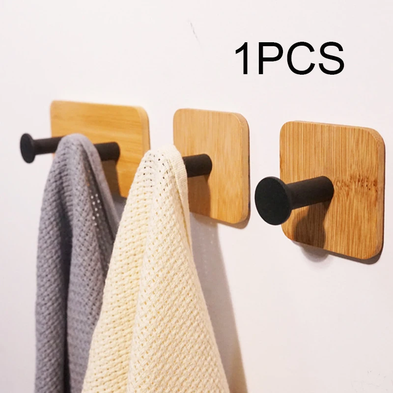 

Door Sticky Cozinha For Accessories Home Gadgets Bamboo Wood Hook Hanger Hook Clothes 1pcs Wall Keychain Kitchen Holder Bathroom