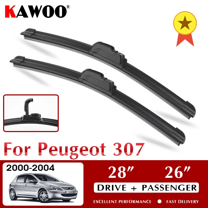 

KAWOO Wiper Front Car Wiper Blades For Peugeot 307 2000-2004 Windshield Windscreen Front Window Accessories 28"+26" LHD RHD