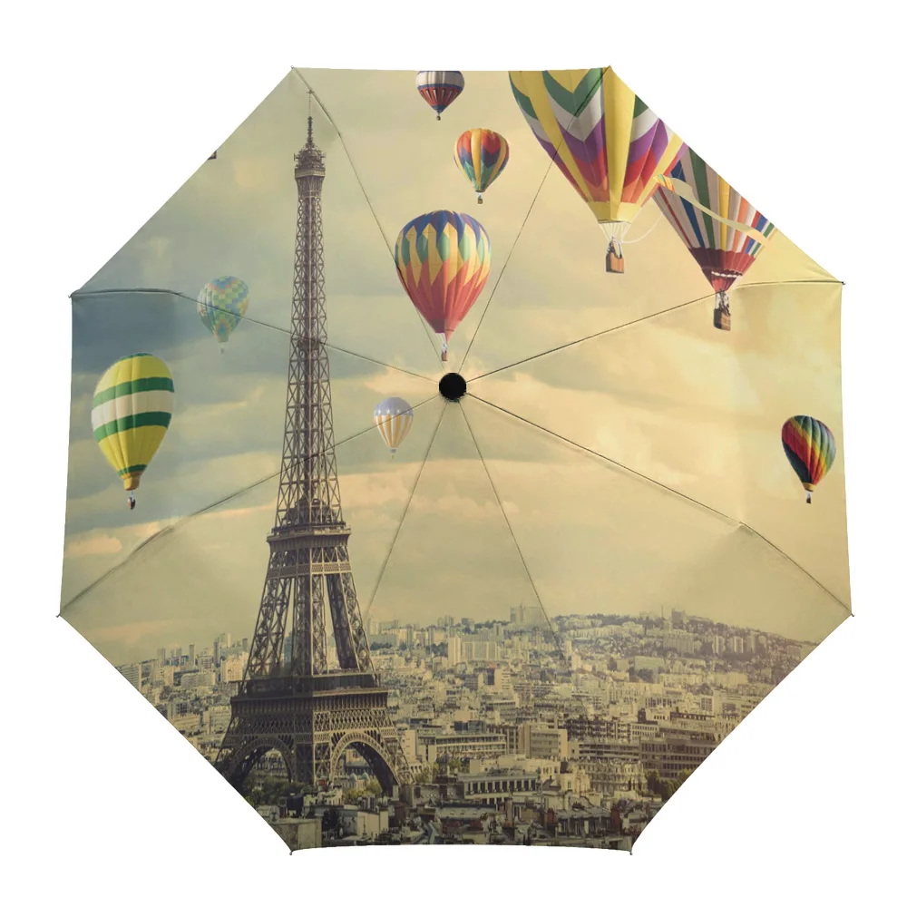 

Eiffel Tower Hot Air Balloon Paris Rain Foldable Umbrella for Women Males Eight Strands Sunny Umbrella Fully-automatic Umbrella