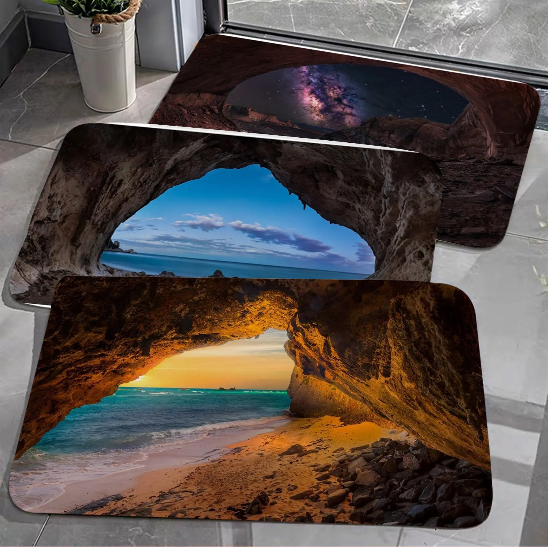 

Rock cave sunrise Bath Mat INS Style Soft Bedroom Floor House Laundry Room Mat Anti-skid Bedside Area Rugs