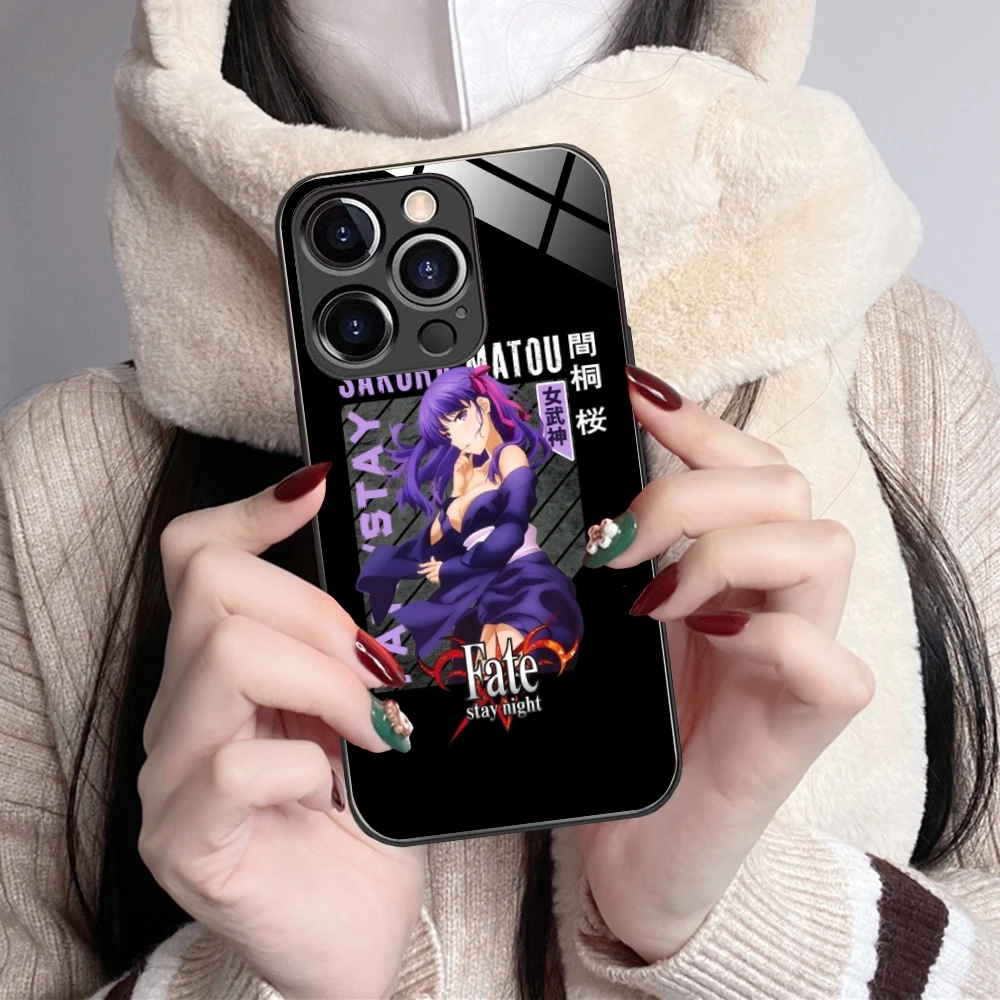 Fate Night Sakura Matou Cell Phone Case for iPhone 15 14 13 12 11 X XR XS 8 Pro Max Plus Mini PC Glass Cover Shell