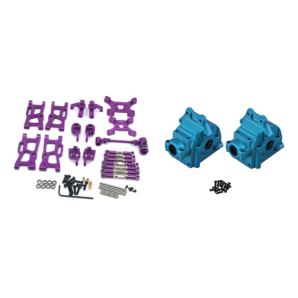 

1 Set Metal Wave Box Gear Box Upper and Lower Cover & 1 Set Metal Swing Arm Steering Cup Shock Tower