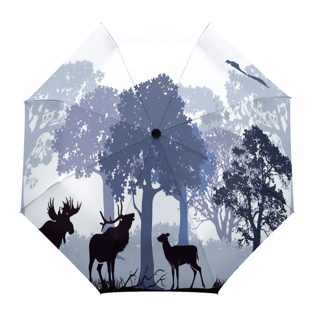 

Летний зонт для улицы с принтом леса, лось, кролика, дуба, полностью автоматические зонты из восьми прядей для взрослых