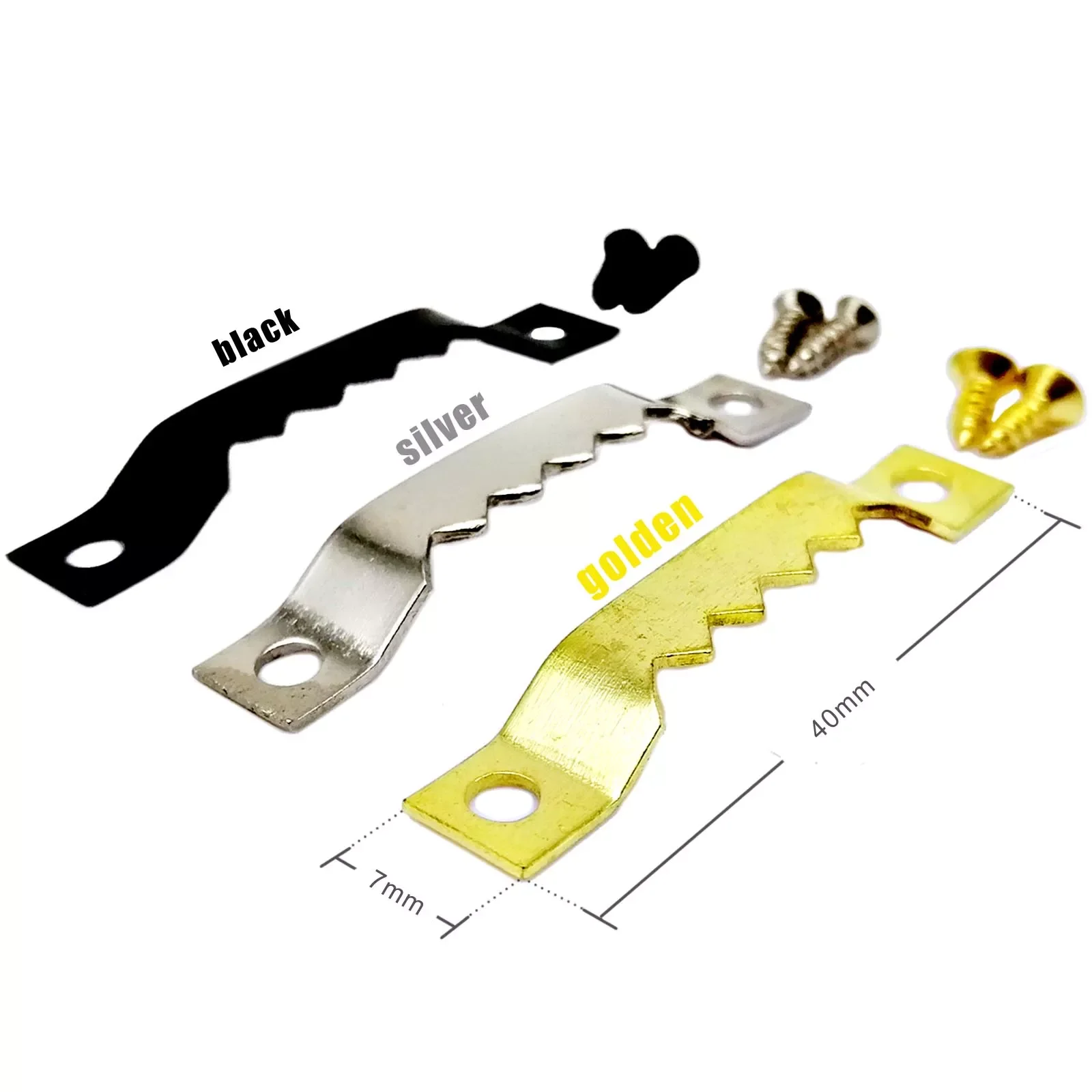 

25pcs Golden Silver Black Sawtooth Picture Frame Hanger Hanging Photo Oil Painting Mirror Saw Tooth Hooks With Screws 7x40mm