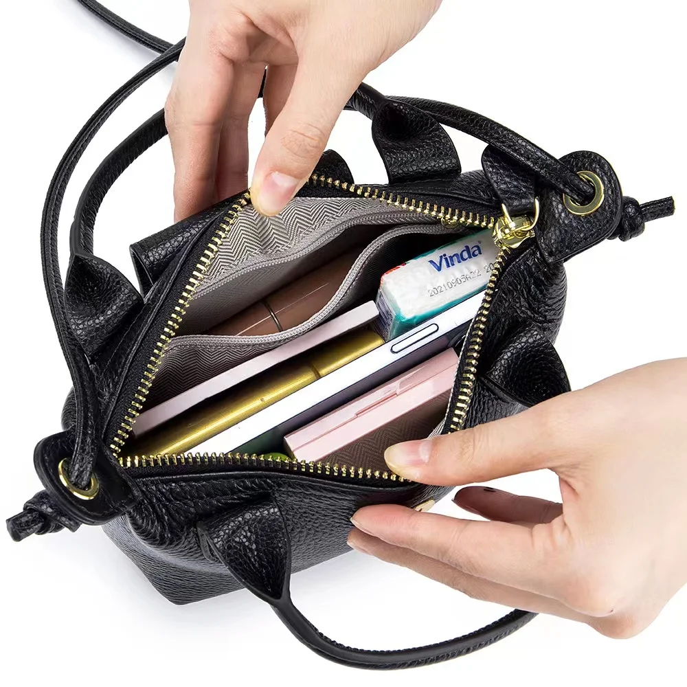 

New leather cross-body handbag Mini-head-layer cow leather trend shoulder bag Women's fashionable small square bag handbag