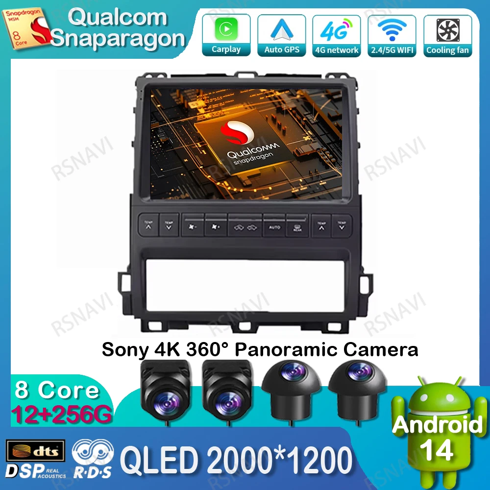 Android 14 для Toyota Land Cruiser 120 LC120 2004-2009 Viedo плеер навигация головное устройство