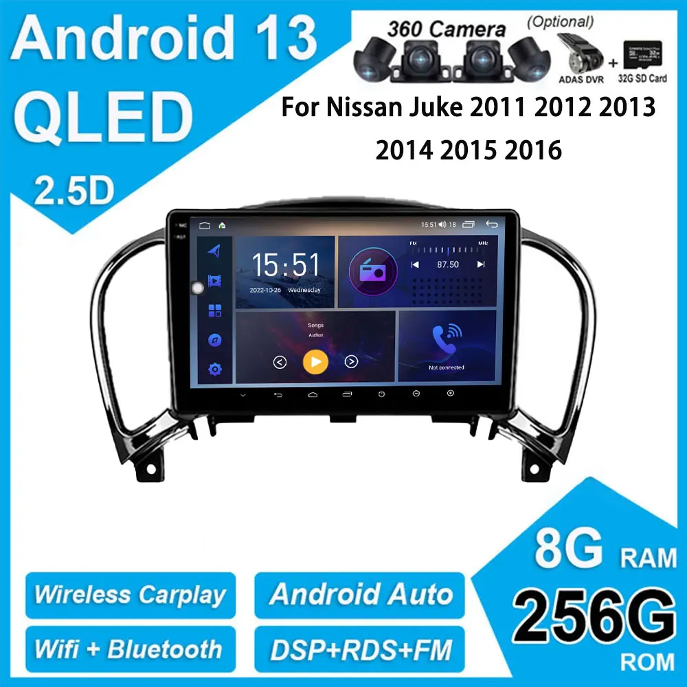 

For Nissan Juke 2011 2012 2013 2014 2015 2016 HD Screen 2.5D Android 13 Auto Multimedia Navigation Gps Auto Radio Video Stereo