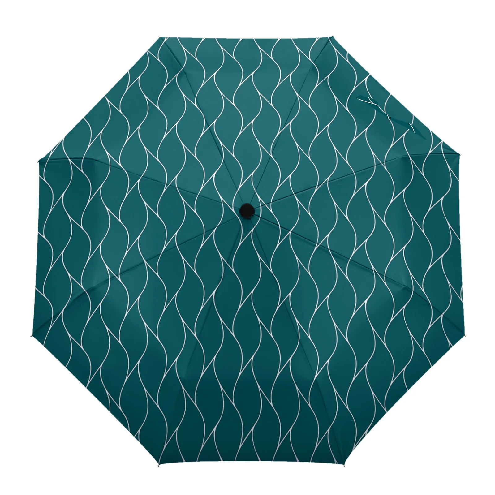 

Зонт Автоматический складной, Зонт от дождя бирюзовый с узором в виде длинных волн, восемь нитей