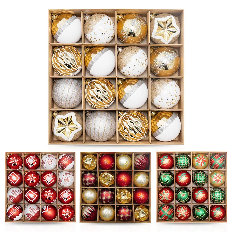 

Набор рождественских шаров, 16/50 шт., 8 см, ручная роспись, пластиковые круглые украшения для елки, украшения для рождества, товары для праздве...