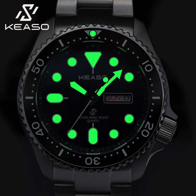 Фото KEASO модные мужские кварцевые часы с сапфировым стеклом и зеркалом MIYOTA 2105 кварцевый механизм светящаяся сталь 316L оригинальные мужские часы №3