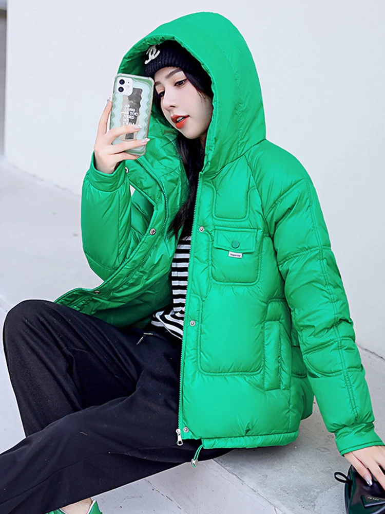7 Candy Colors Women Winter Parka Korean Style Female Hooded Padded Thicken Coat Loose Oversized Parka Fashion