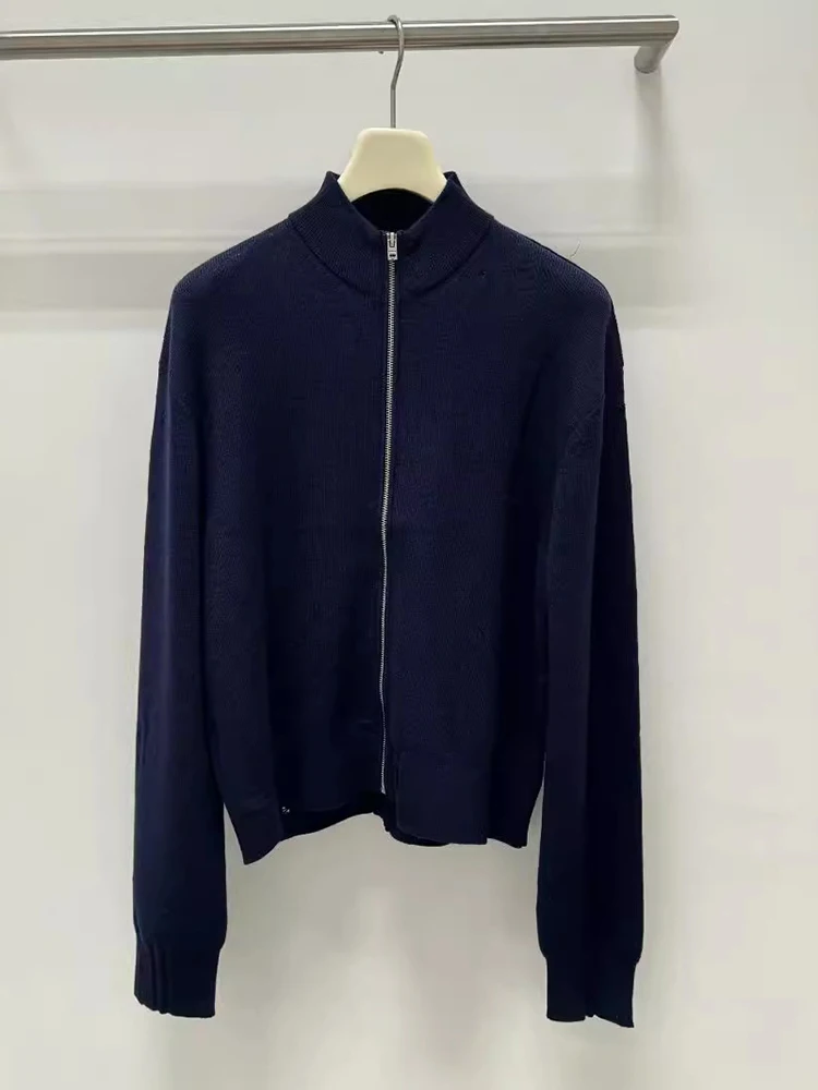 Женский шерстяной кардиган с вышивкой на молнии длинным рукавом