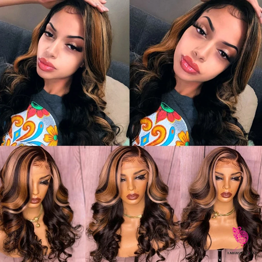 Highlighed HD кружевной передний парик из человеческих волос цветные бразильские