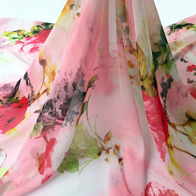 

1 м X 1,48 м винтажная Цветочная шифоновая ткань, мягкая юбка для платья, материал ханьфу 30D