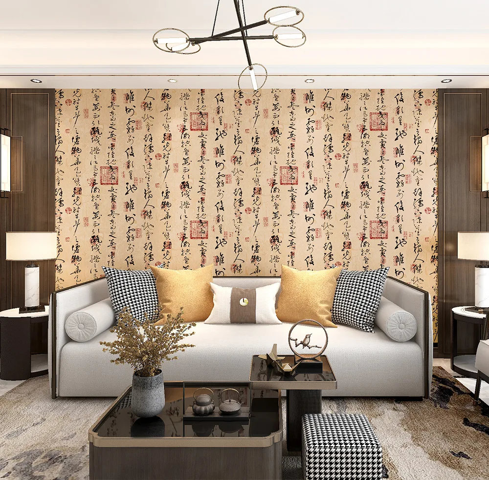 

Wallpap Chinese Retro Style Classical Zen Wallpaper Calligraphy Calligraphy and Painting Background Hotel Tea Room Wallpaper