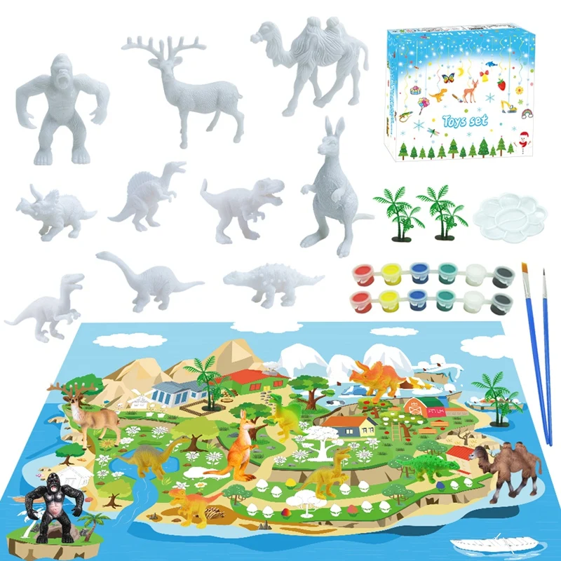 

28Pcs DIY Graffiti Painted Animal Model Hand Coloring Game Pad Set Children Toys