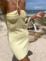 sunny y j strapless knit mini dresses women off shoulder stripe knitting bodycon dress summer beach party halter club streetwear