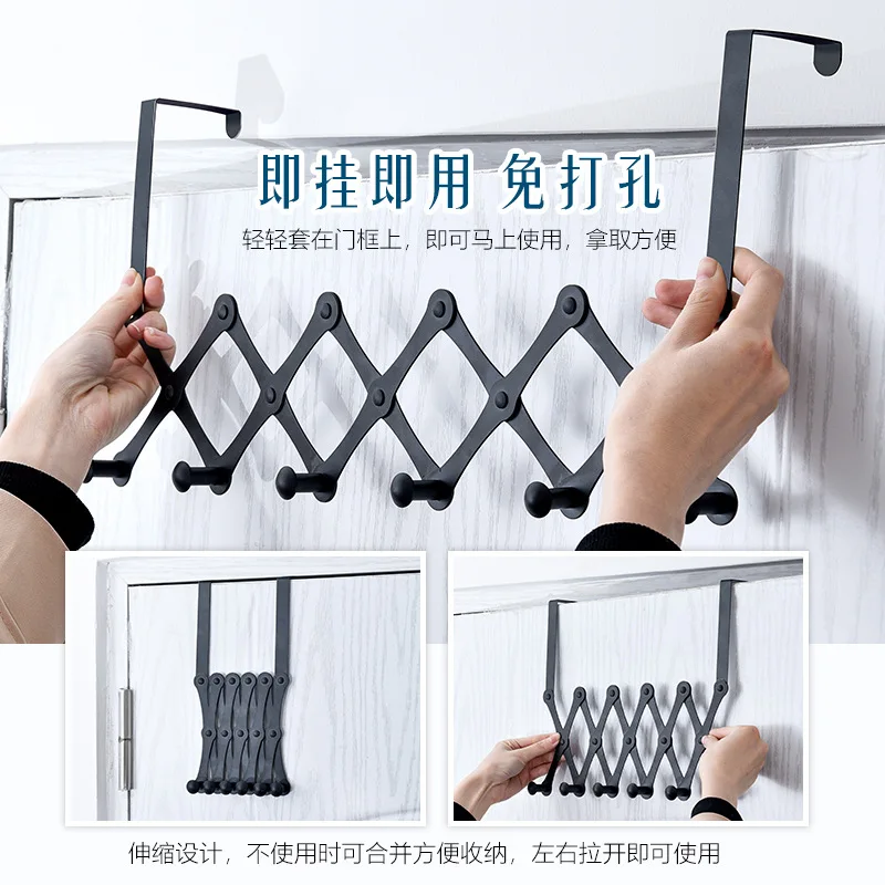 

Stainless steel retractable door rear hook bathroom black hook bedroom storage rack retractable row hook