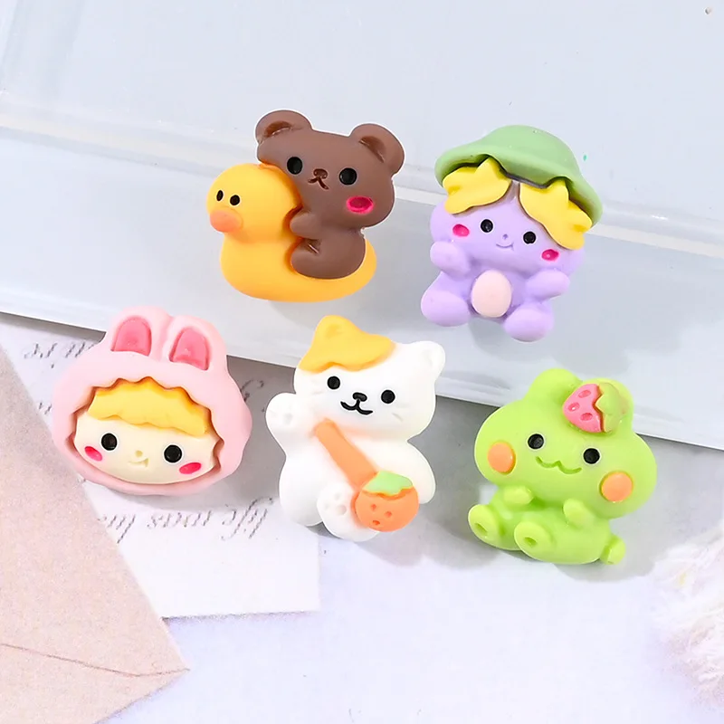 

10pcs Cartoon Cute Resin Animals Bear Cat Rabbit Flatback Embellishments Miniatures Scrapbook Accessories Mini Figurine Charms