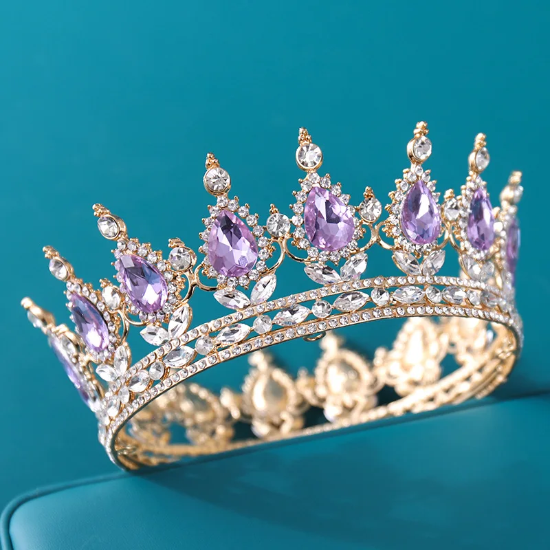 

2022 Gold Crystal Tiaras Baroque Round Crown Royal Queen King Crowns Diadem Prom Wedding Hair Jewelry Accessories