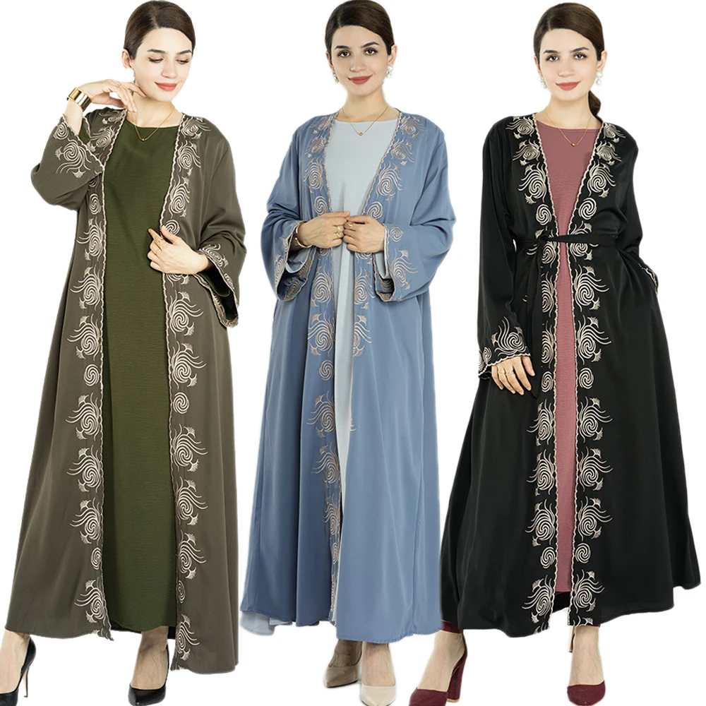 

Embroidered Open Abaya Women Muslim Long Maxi Dress Islamic Jalabiya Kimono Cardigan Dubai Turkey Robe Gown Ramadan Eid Kaftan