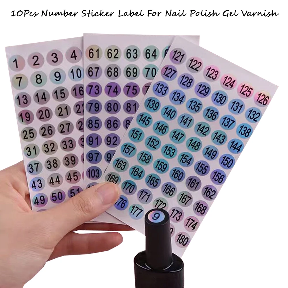 

10Pcs Number Sticker Label For Nail Polish Gel Varnish NO1-NO60/NO61-NO120/NO121-NO180 Marking Numbering Digital Label Nail Tool