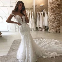 stunning mermaid wedding dresses appliques lace luxury vestidos de novia illusion o neck short sleeve charming robe de mariee
