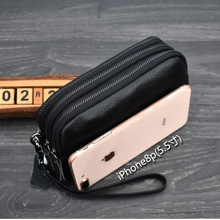 Aliwood Large-Capacity Long Women's Wallet Genuine Leather Clutch Bag 3-Layer Zipper Cowhide Phone Bags Coin Purse Embrayage Sac