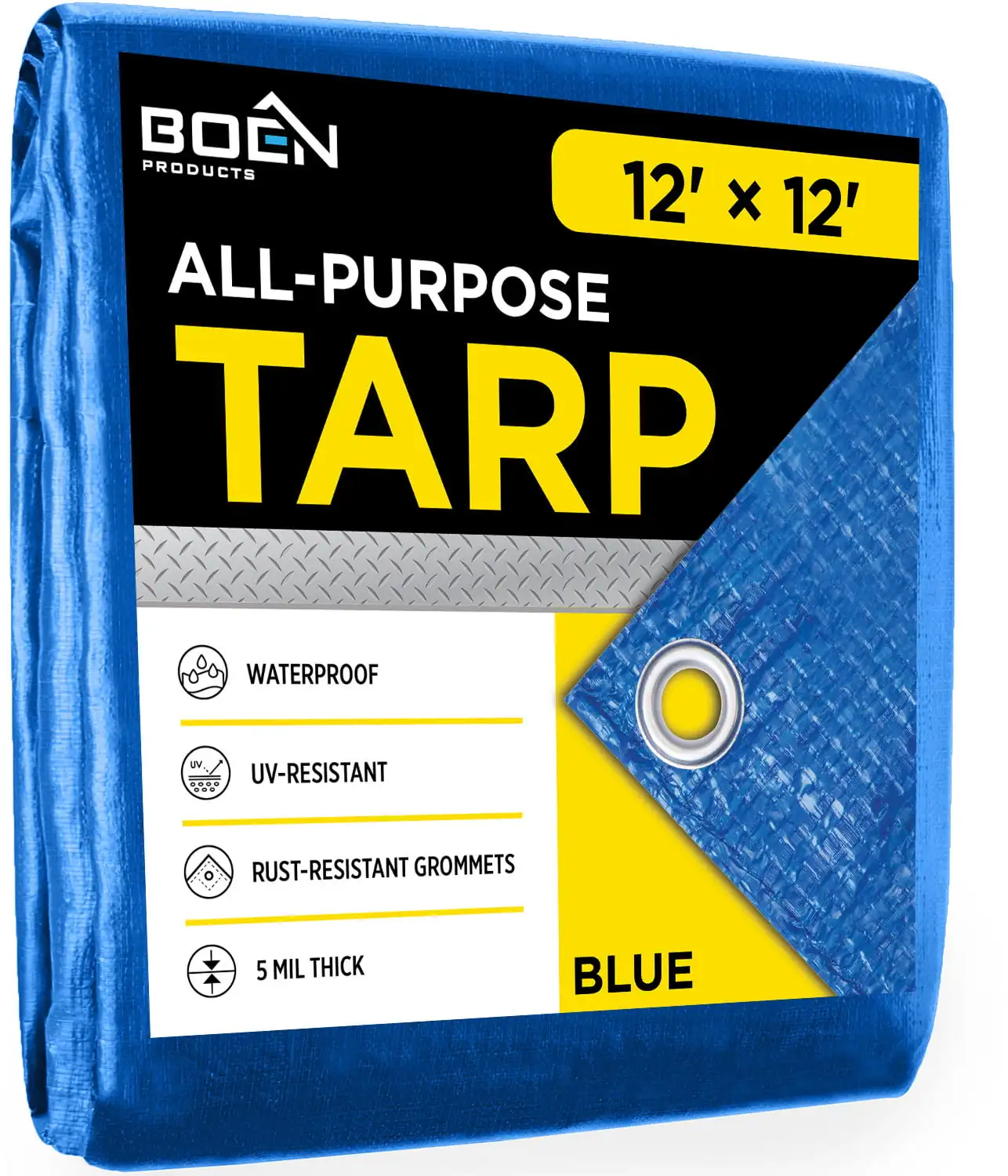 

12' x 12' ft. Blue Tarp Multi-Purpose Waterproof Weave & Laminated Polyethylene, UV treated 5 Mil Thick