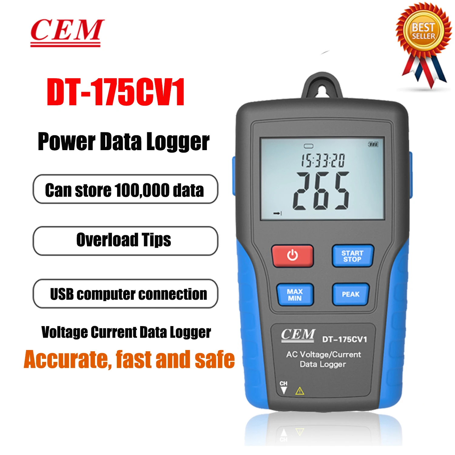 

CEM DT-175CV1 DT-176CV2 AC Voltage and Current Recorder USB Interface of Power Data Recorder Dual Display Recording Card