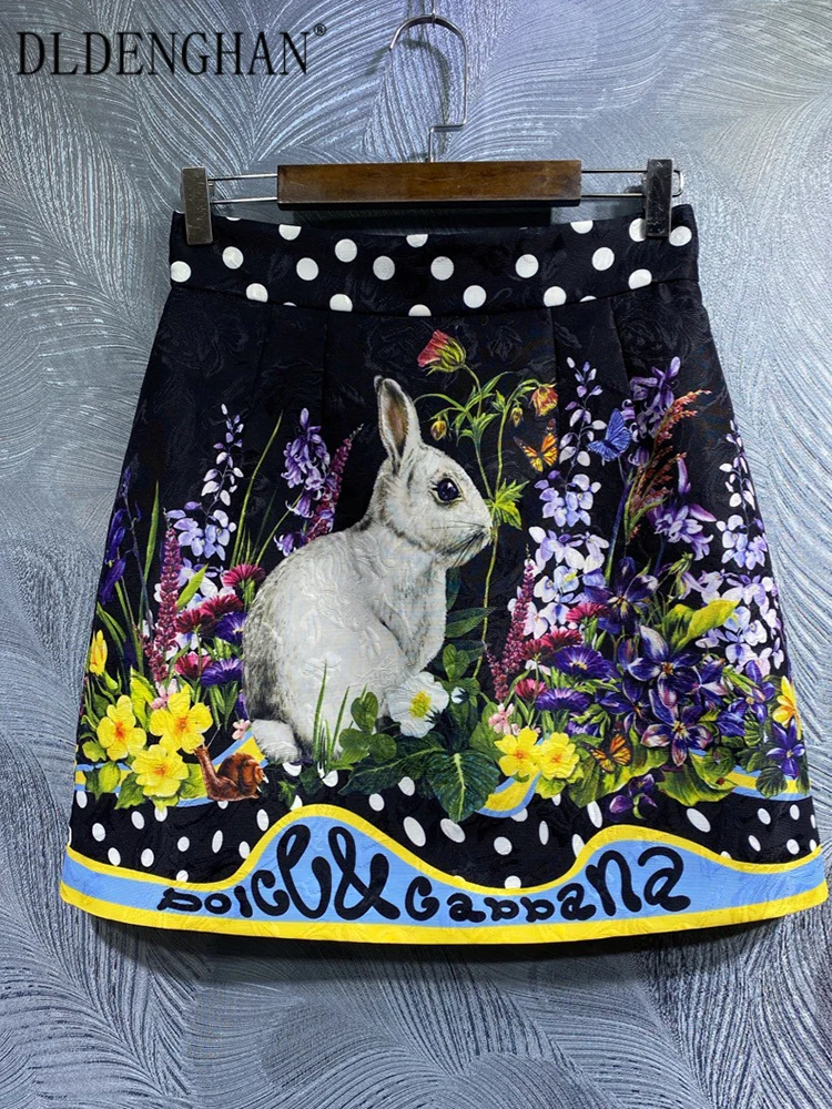 

DLDENGHAN Spring Summer Women Jacquard Skirts High Waist Print High Street Mini Skirts Fashion Designer New