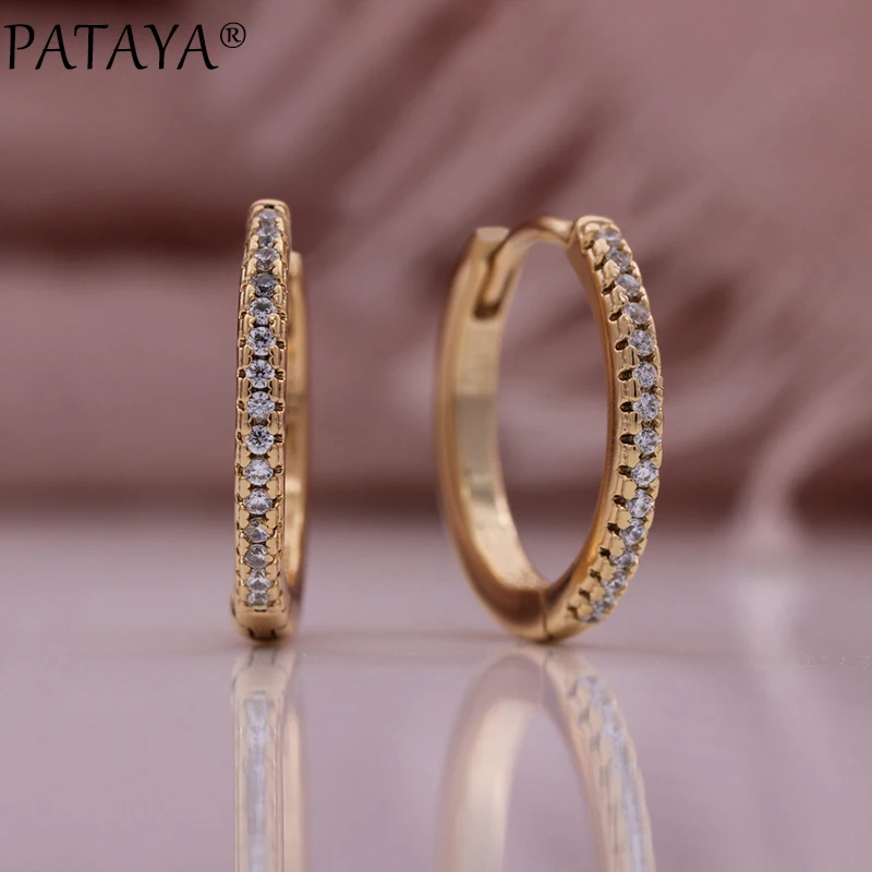 

PATAYA New Round Earrings Women Fashion Fine Wedding Jewelry 585 Rose Gold Color Micro Wax Inlay Natural Zircon Dangle Earrings