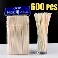 600 pcs disposable elbow plastic straws for kitchenware bar party event alike supplies striped bendable cocktail drinking straws