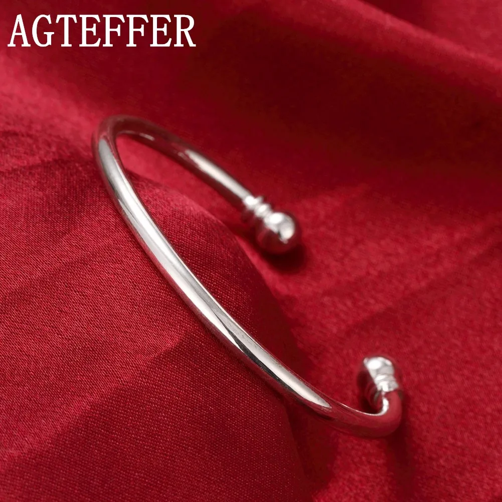 

AGTEFFER 925 Sterling Silver Smooth Beads Bangle Bracelet For Woman Wedding Engagement Fashion Charm Party Jewelry