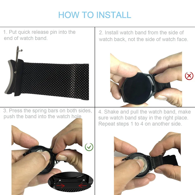 No Gaps Band For Samsung Galaxy Watch 4/5/5 pro 44mm 40mm 45mm 20mm Milanese Loop Bracelet Galaxy Watch4 classic 46mm 42mm Band