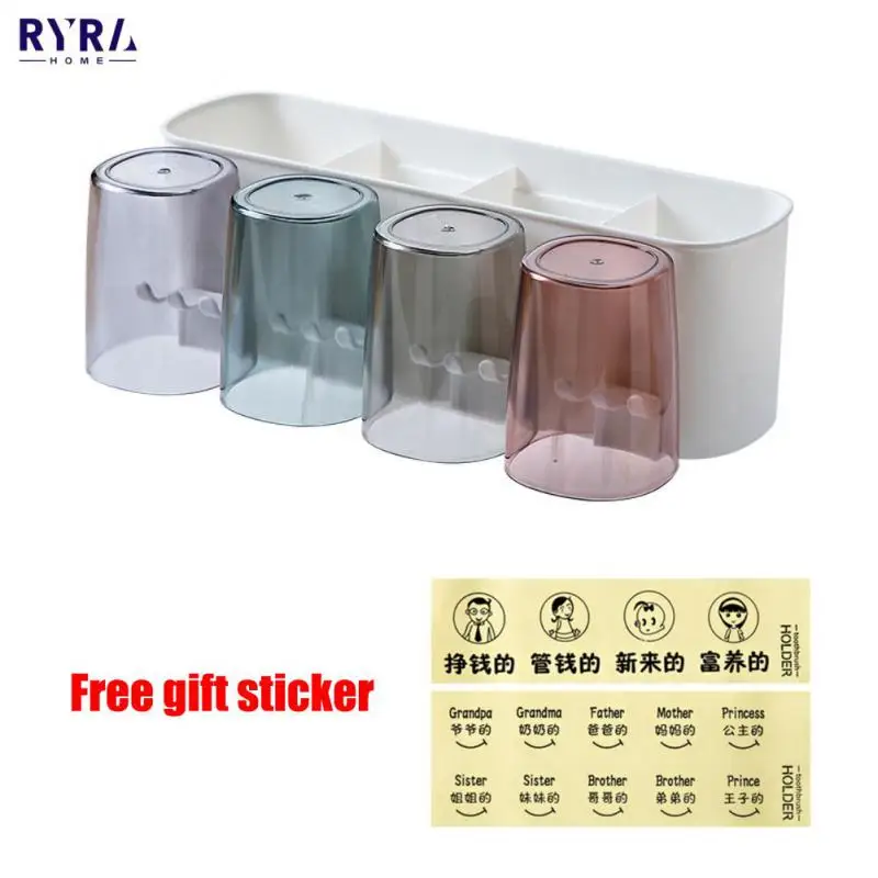 

Toothbrush Holder Wall Set Toothbrush Cup Mouthwash Cup Toothpaste Squeezer Tooth Cup Household Washing Shelf With Free Sticker