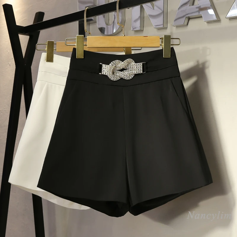 Fashion Shorts Women's Summer Clothes 2022 New Elegant Exquisite Rhinestone High Waist Slimming A- Line Wide Leg pantalones
