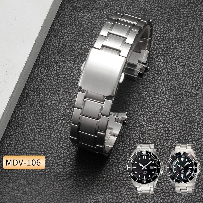 Фото Для Casio Duro Series MDV 106107   Термостойкий водонепроницаемый ремешок для часов из нержавеющей стали, ремешок с вентилируемым резиновым основанием, 22 мм №1