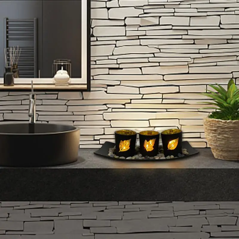 Набор подсвечников с камнями и деревянным подносом подсвечники для украшения