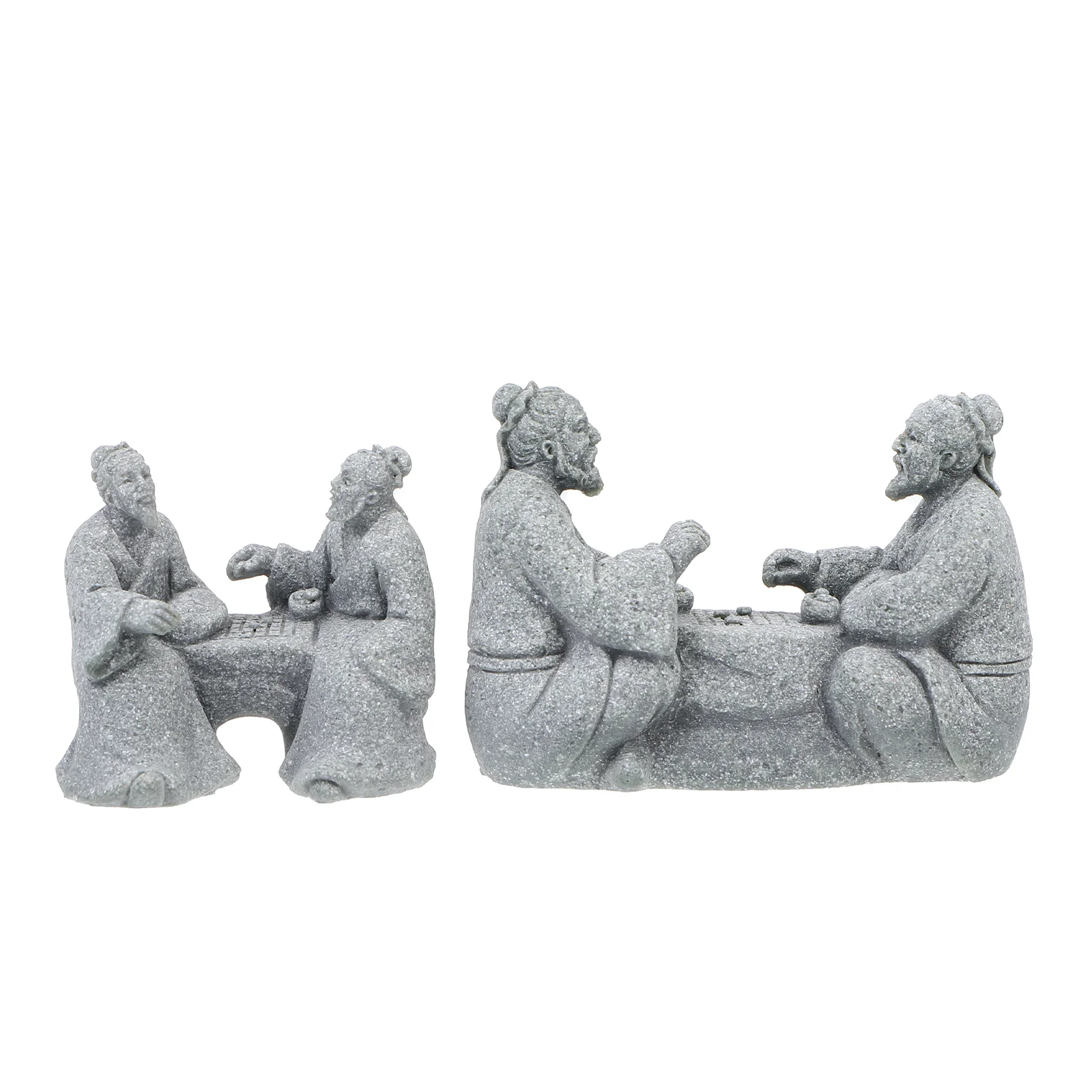 2 Pcs Ceramic Decor Landscape Sandstone Figurine Zen Garden Figurines Mini Cottage House Yoga Statue