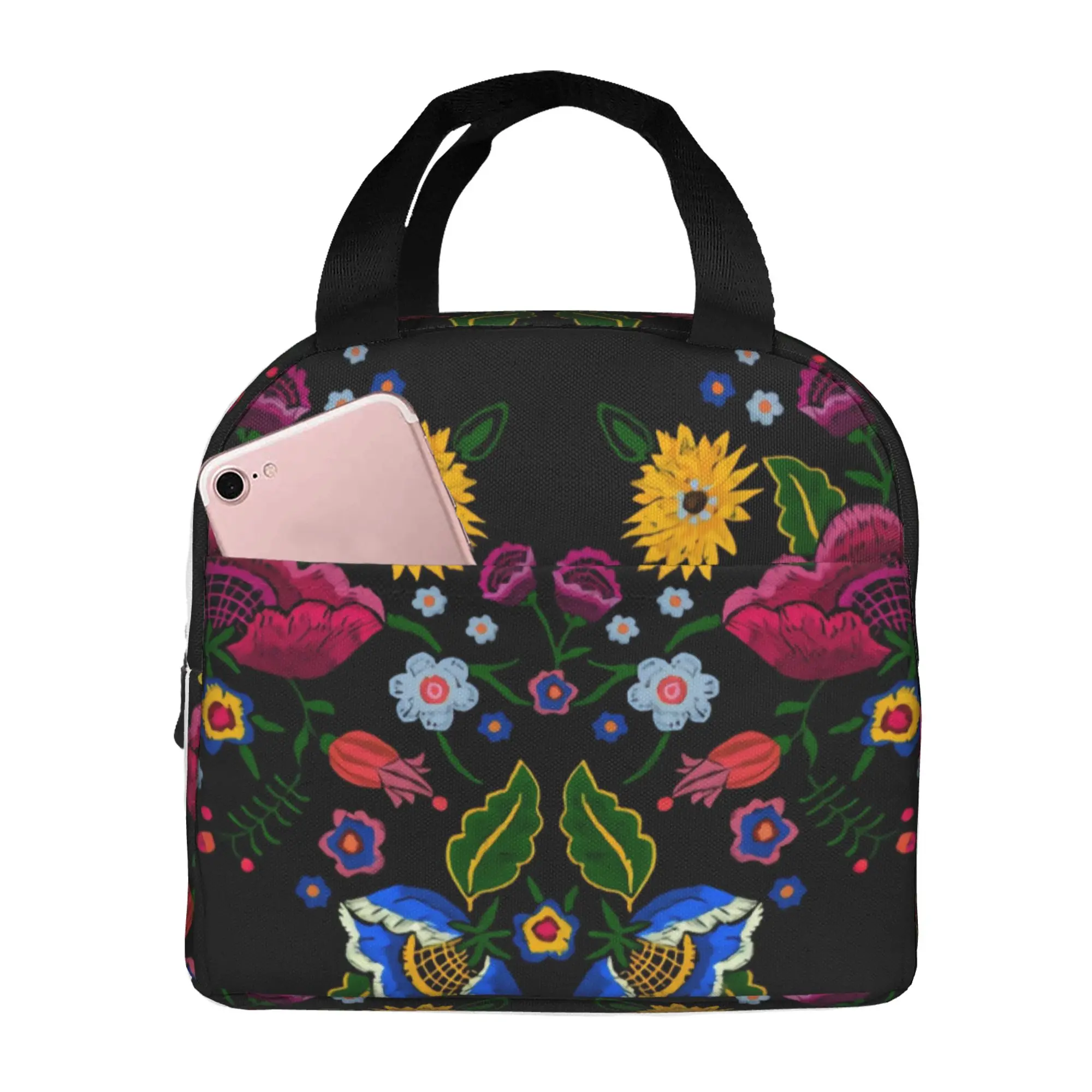 

Многоцветная Цветочная сумка для ланча с бабочкой, изолированная многофункциональная сумка-тоут для ланча, многоразовая Термосумка-холодильник
