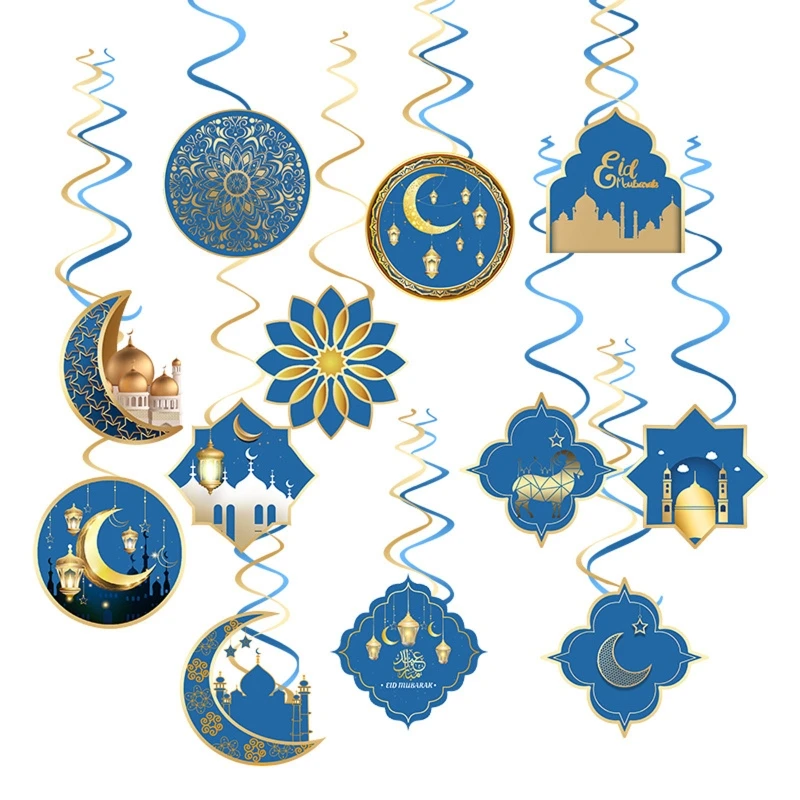 

12pcs Eid Mubarak Hanging Swirl Ramadan Mubarak Decorations Happy Eid Ceiling
