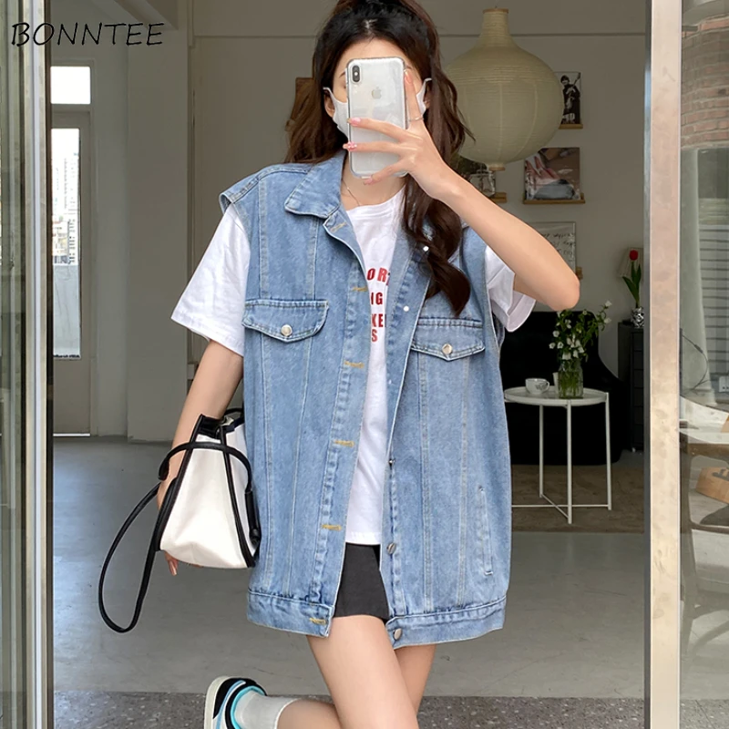 

Vests Women All-match Retro Streetwear High Quality Trendy Students College Simple Cozy New Arrival Pocket Solid Ins Hot Sale
