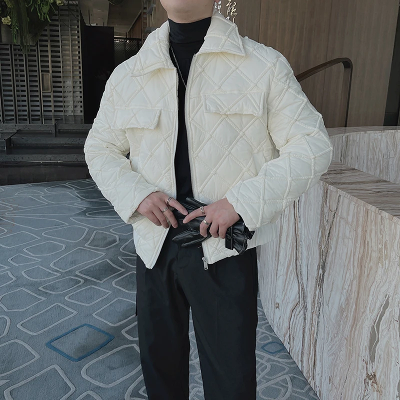 2022 Winter Korean Short Jackets Men Thicken Warm Lapel Zipper Parkas Jacket Fashion Casual Streetwear Oversized Men Clothing