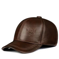 New 2022 Winter Man Genuine Leather Baseball Caps Male Casual Cowhide Belt Ear Warm 56-60 Adjustable Sprot Flight Hats