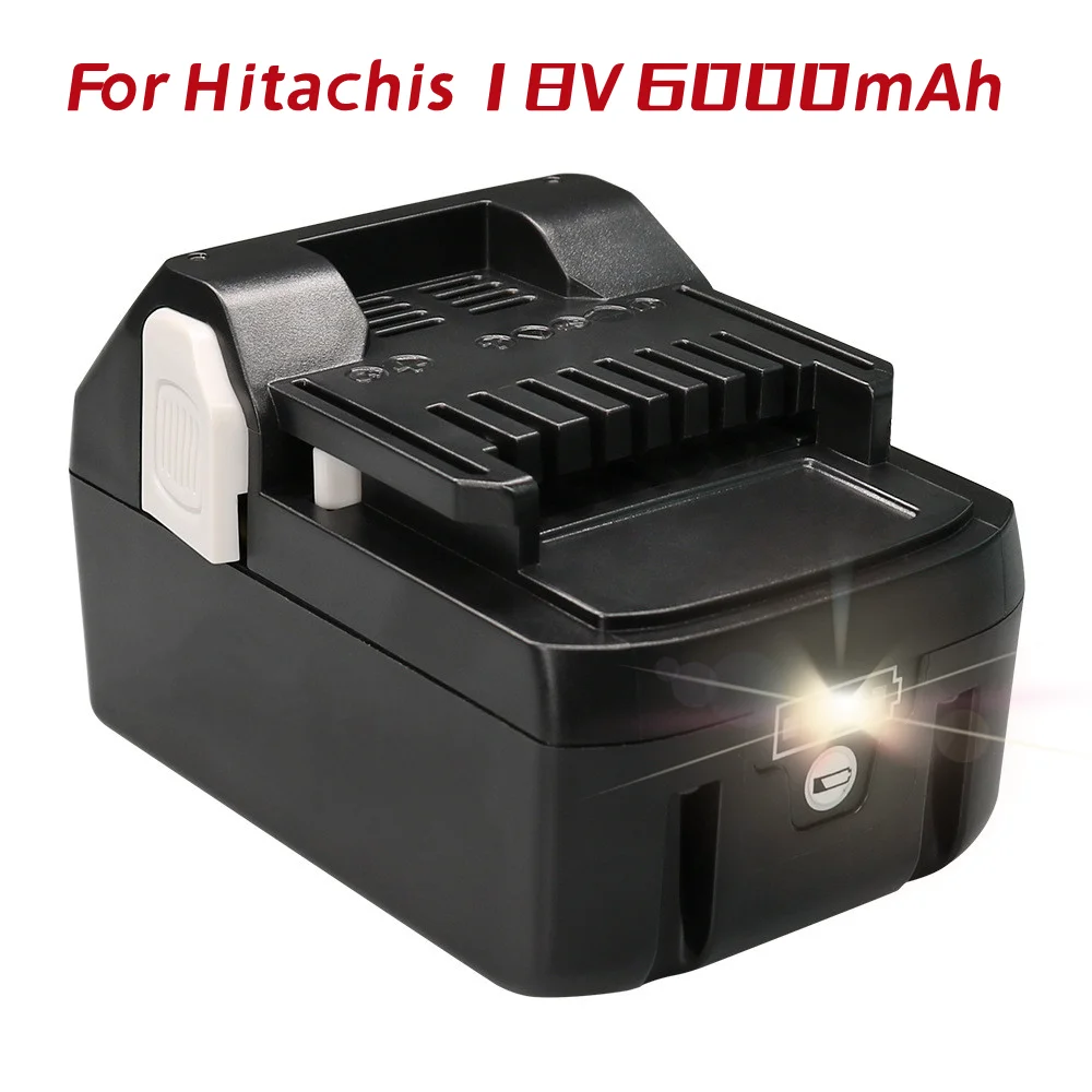

18V 6000mAh Lithium ion Rechargeable Cordless Drill Power Tool battery for Hitachi BCL1815 EBM1830 BSL1840 Battery LED display