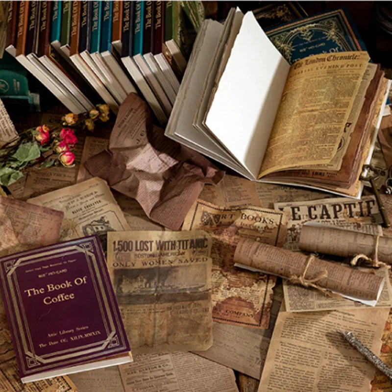 

60 Sheets Vintage Burn Mark Library Material Paper Old Coffee Butterfly Collage Junk Journaling Scrapbookings Stationery Book